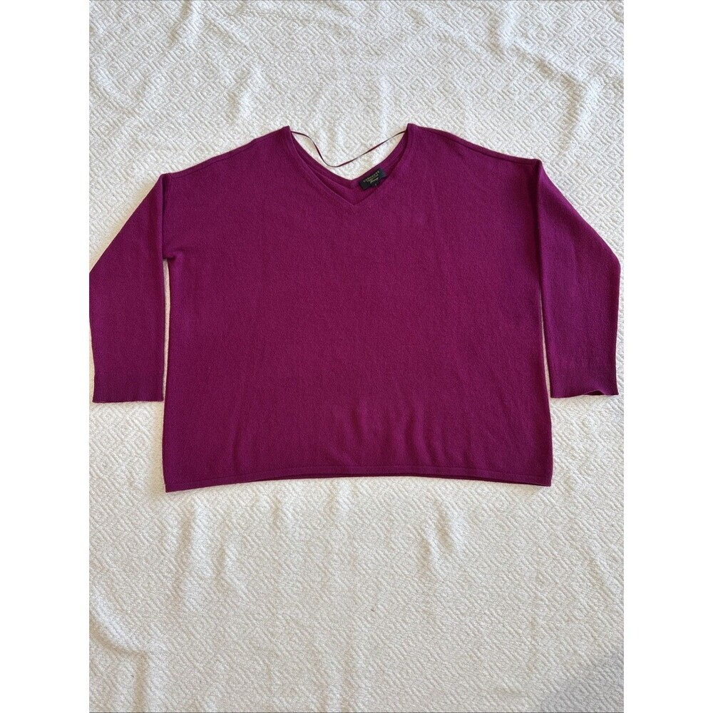 Charter Club Luxury 100% Cashmere Magenta Long Sleeve V Neck Sweater Size Large